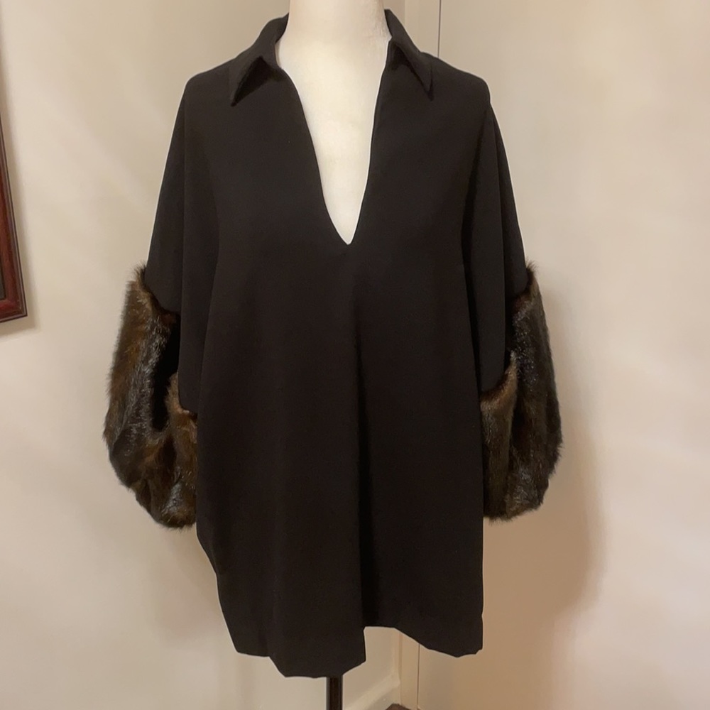 NWOT- Zara black top w faux fur  $40